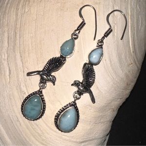 Caribbean Larimar bird dangle statement Earrings